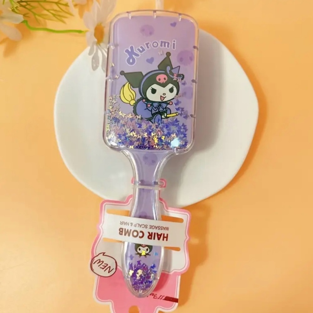 1pc Kuromi Hairdressing Comb Pattern Hair Comb Paddle Hair Comb With Sequins.